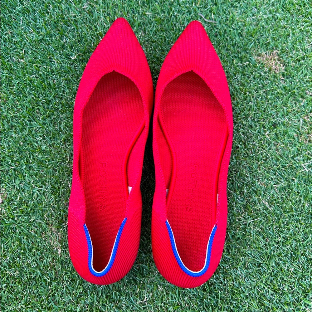 Rothy’s The Point Bright Red Flats Size 7